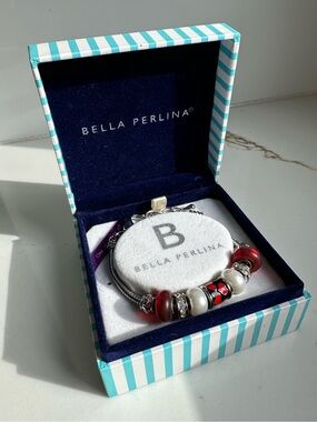 Bella Perlina Charm Bracelet Red White Heart Beads One Size